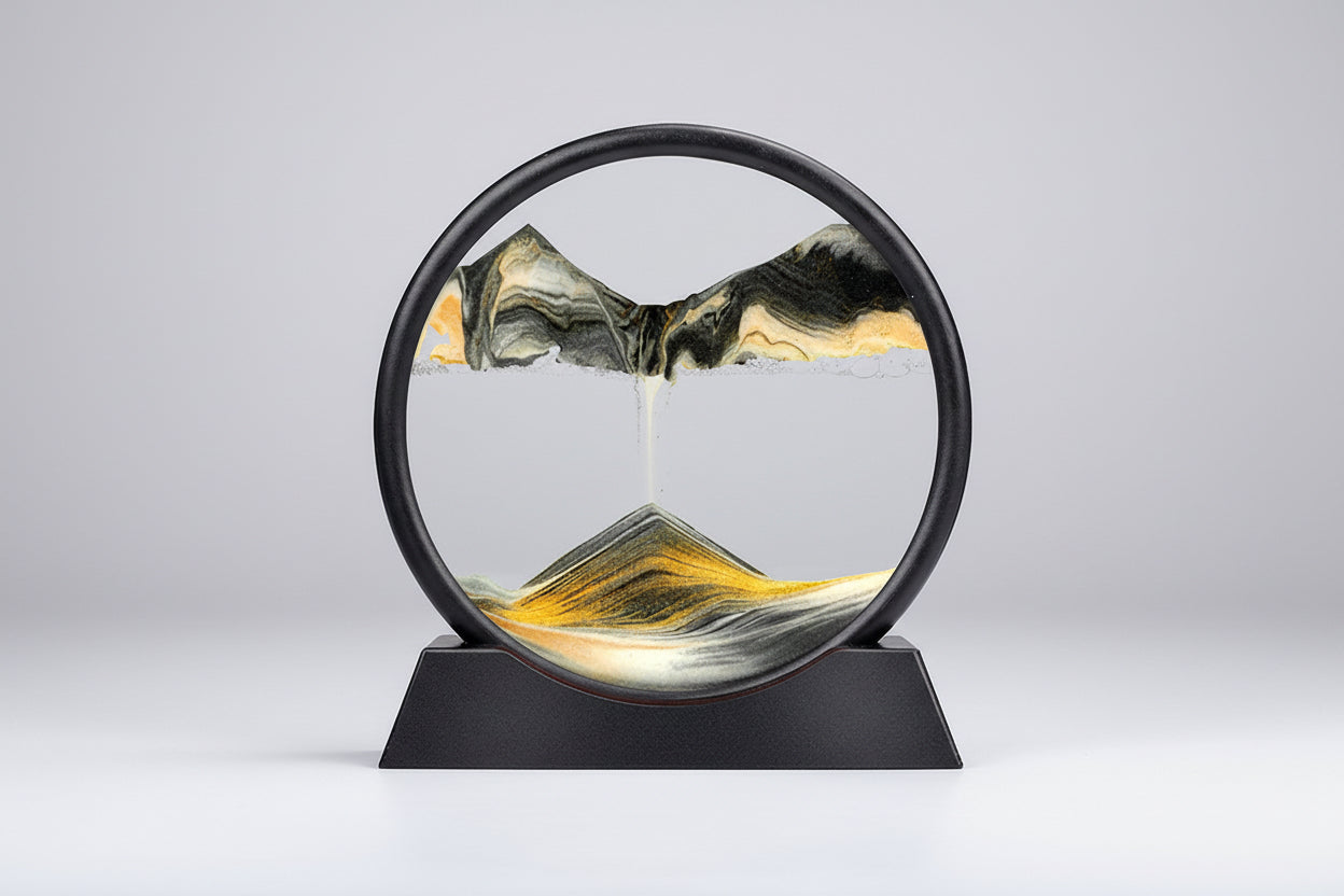 Moving Sand Art Picture round Glass 3D Hourglass Deep Sea Sandscape in Motion Display Flowing Sand Frame 7/12Inch for Home Decor