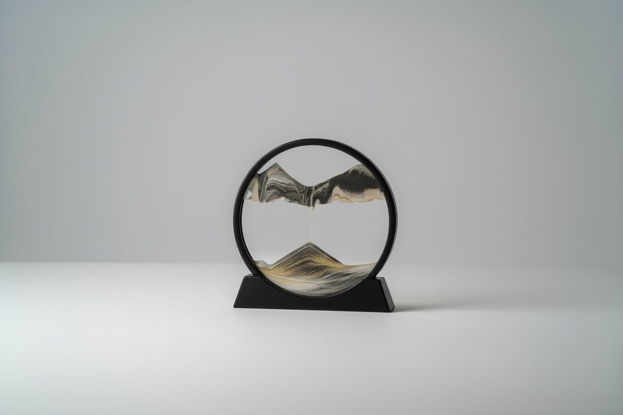 Moving Sand Art Picture round Glass 3D Hourglass Deep Sea Sandscape in Motion Display Flowing Sand Frame 7/12Inch for Home Decor