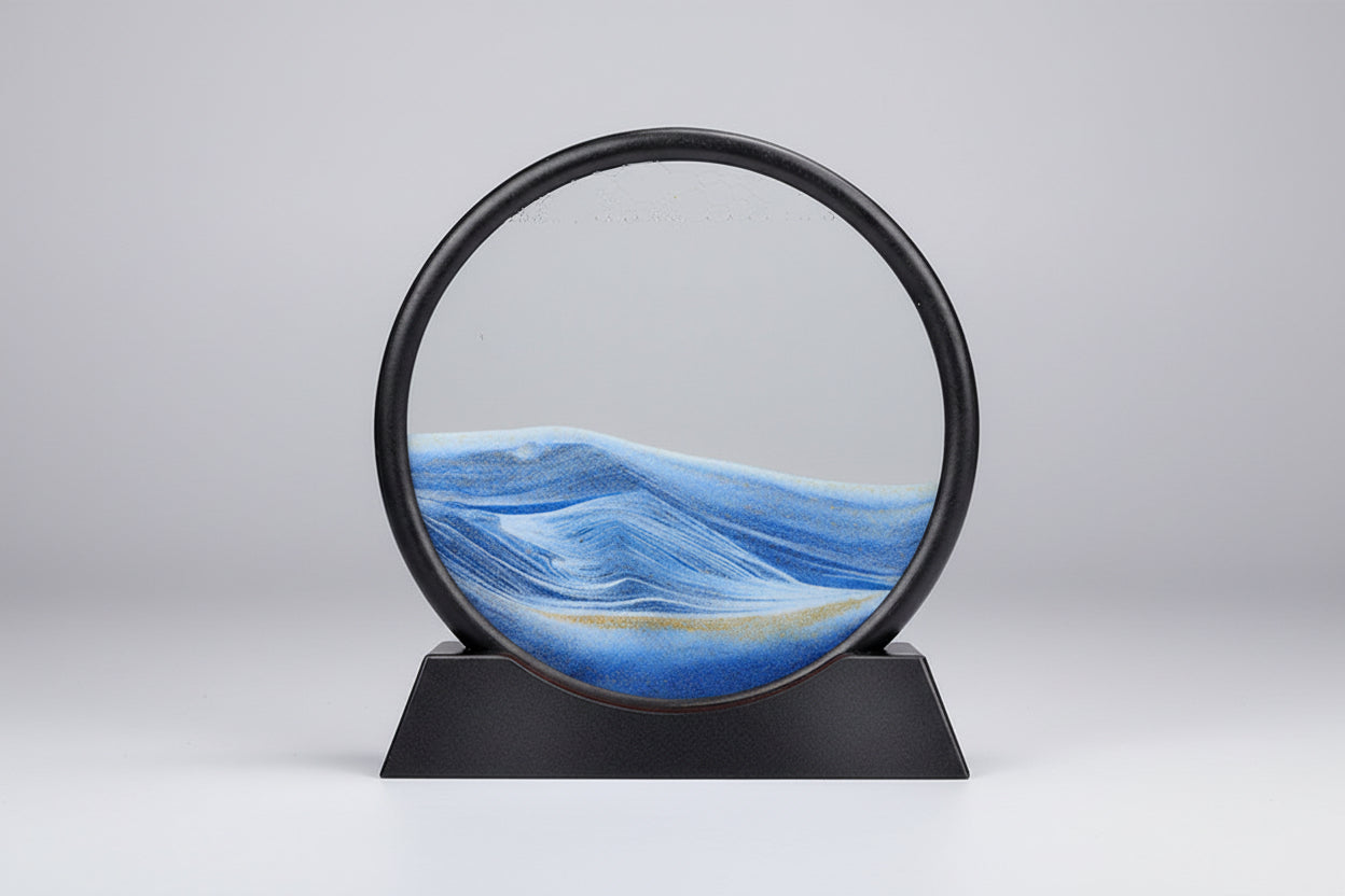 Moving Sand Art Picture round Glass 3D Hourglass Deep Sea Sandscape in Motion Display Flowing Sand Frame 7/12Inch for Home Decor