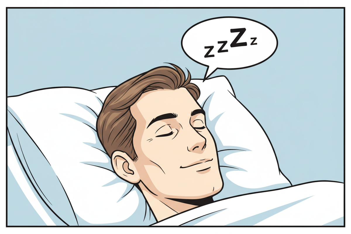 quiero una imagen de una cabeza de un hombre durmiendo muy relajadamente con el bocadillo que diga "zzz" típico de estar durmiendo profundamente
